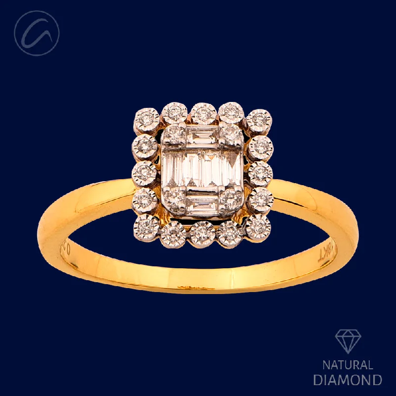 Custom-designed engagement rings for women -Graceful Two Tier Square 18K Gold + Diamond Ring