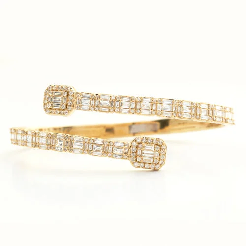 Floral bracelets for women -14KY 8.15CTW DIAMOND CUFF BRACELET - BAGUETTE &