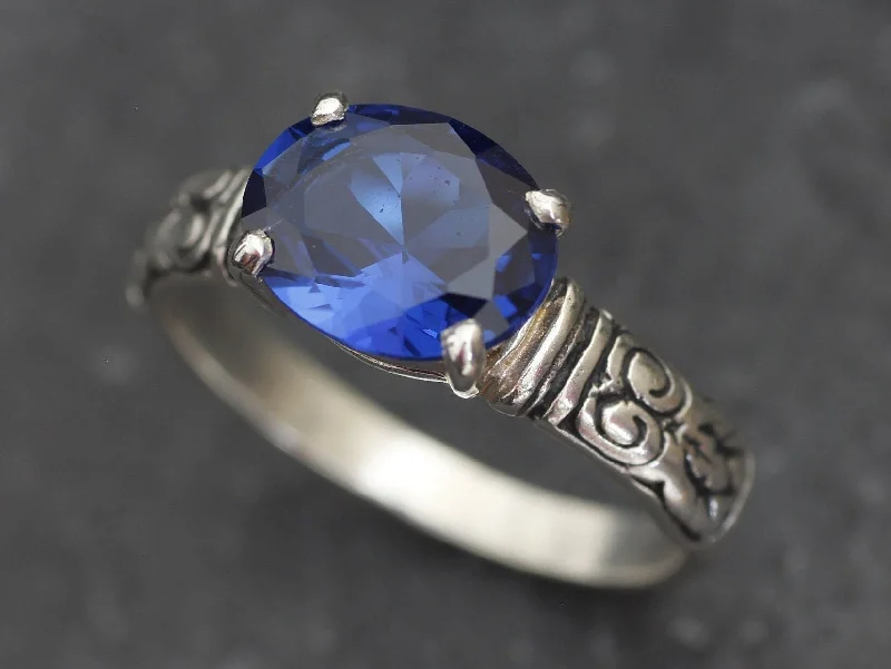 Luxury rings for women -Boho Sapphire Ring - Blue Solitaire Ring - Statement Sapphire Ring