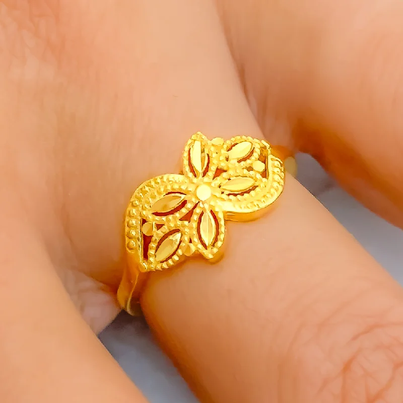 Chunky rings for women -Blooming Refined 22k Gold Ring