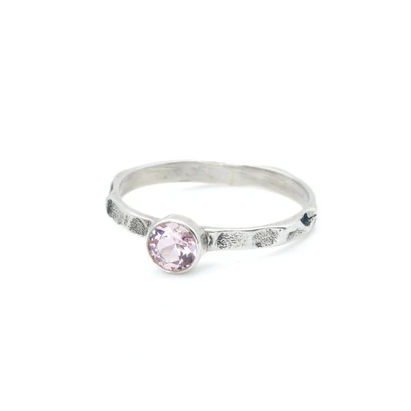 Two-tone rings for women -Morganite Ring - Round Pink Ring - Silver Hammered Band