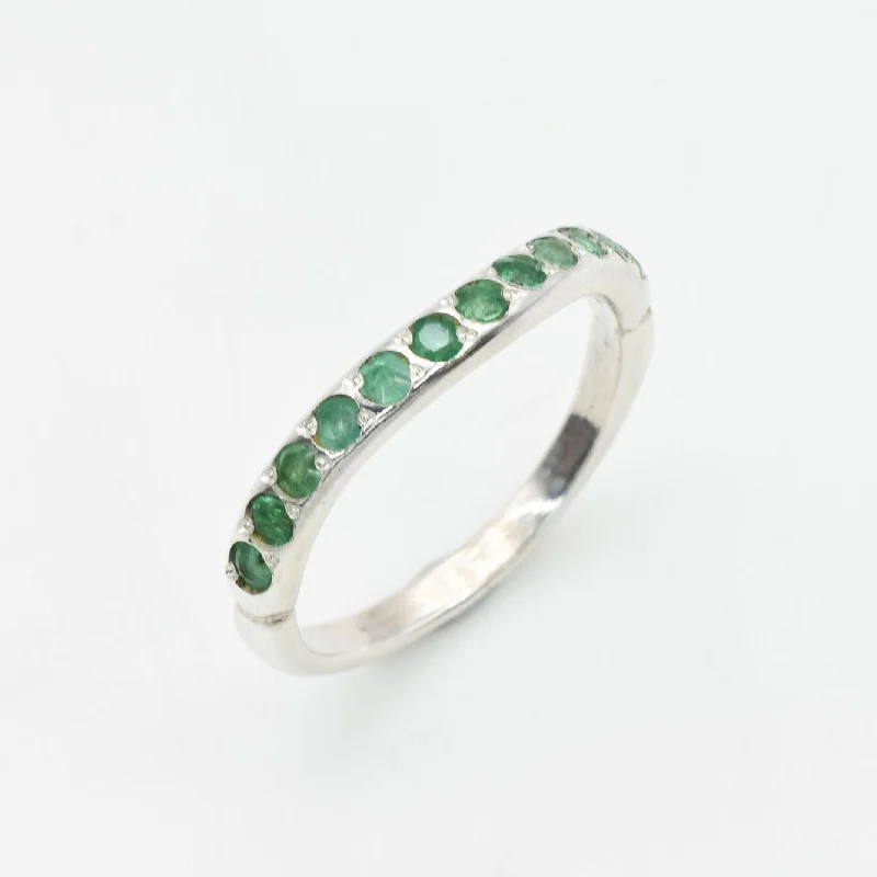 Silver eternity rings for women -Natural Emerald Ring - Green Eternity Band - Minimalist Stackable Ring