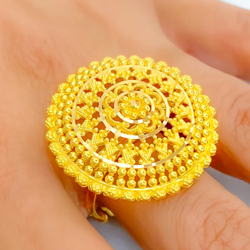 Geometric rings for women -Dressy Intricate Floral 22k Gold Statement Ring