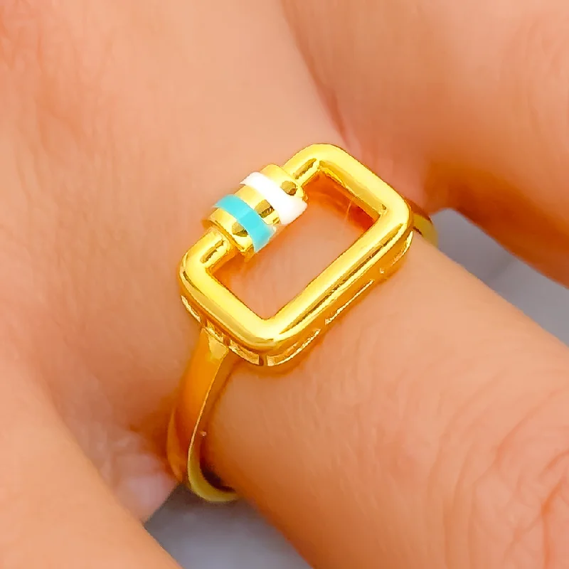 Unique gemstone rings for women -Trendy Rectangular 21k Gold Ring