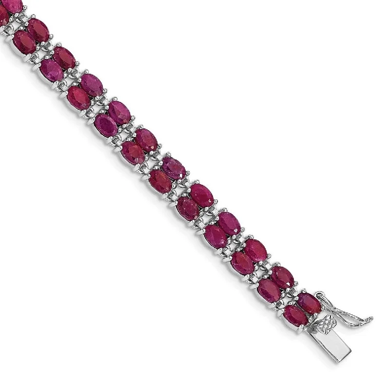 Handcrafted bracelets for women -Curata 925 Sterling Silver Polished Box Catch Closure Ruby Bracelet 7 Inch Box Clasp