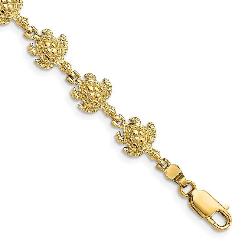 Bold bracelets for women -Curata 14k Yellow Gold Sea Turtle Link Bracelet 7 Inch